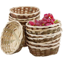 12pcs Round Handmade Bamboo Gift Baskets (6.7"/17cm), Woven Wicker Fruit/Veg/Snack Serving & Storage Bins