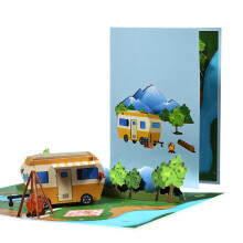 Camping 3D Pop-Up Card RV Greeting Card with Envelope for Husband Son Father Birthday Cards Outdoor Travel Card Gift
