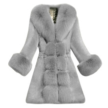 Giacca sintetica per cappotto invernale medio-lungo, caldo, spesso, morbido, elegante, stile alla moda.
