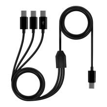 Cabo divisor Y de 1,5 m com duas extremidades macho e conector USB-C para carregamento e sincronização de dados em laptops, tablets e smartphones.