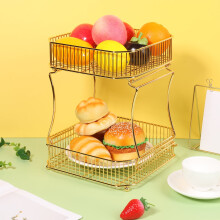 2 Tier Countertop Fruit Basket Bowl, Metal Wire Storage Rack, Fruits Stand Holder Organizer for Kitchen Bread Snack Veggies