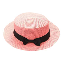 AWZXDE Classic Floppy Bow Straw Hat for Women Men Summer Beach Sun Wide Brim Boater Cap for Outdoor Garden Party Pink
