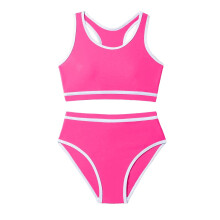 AWZXDE Meisjes Bikini Tweedelig Set Effen Kleur Vetersluiting Strand Zwemkleding UPF50Plus Verstelbare Bandjes Voor Zwembad en Oceaan Felroze