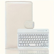 Portable Full-Size Foldable Wireless Keyboard & Mouse Combo, Black PU Leather, Compatible with Smartphones/Tablets/TV Box/TV