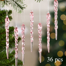 36-Pcs Pink Clear Acrylic Icicle Ornaments Set for Christmas Tree, Winter Wedding, Party & Home Decor – Compatible with Xmas Trees