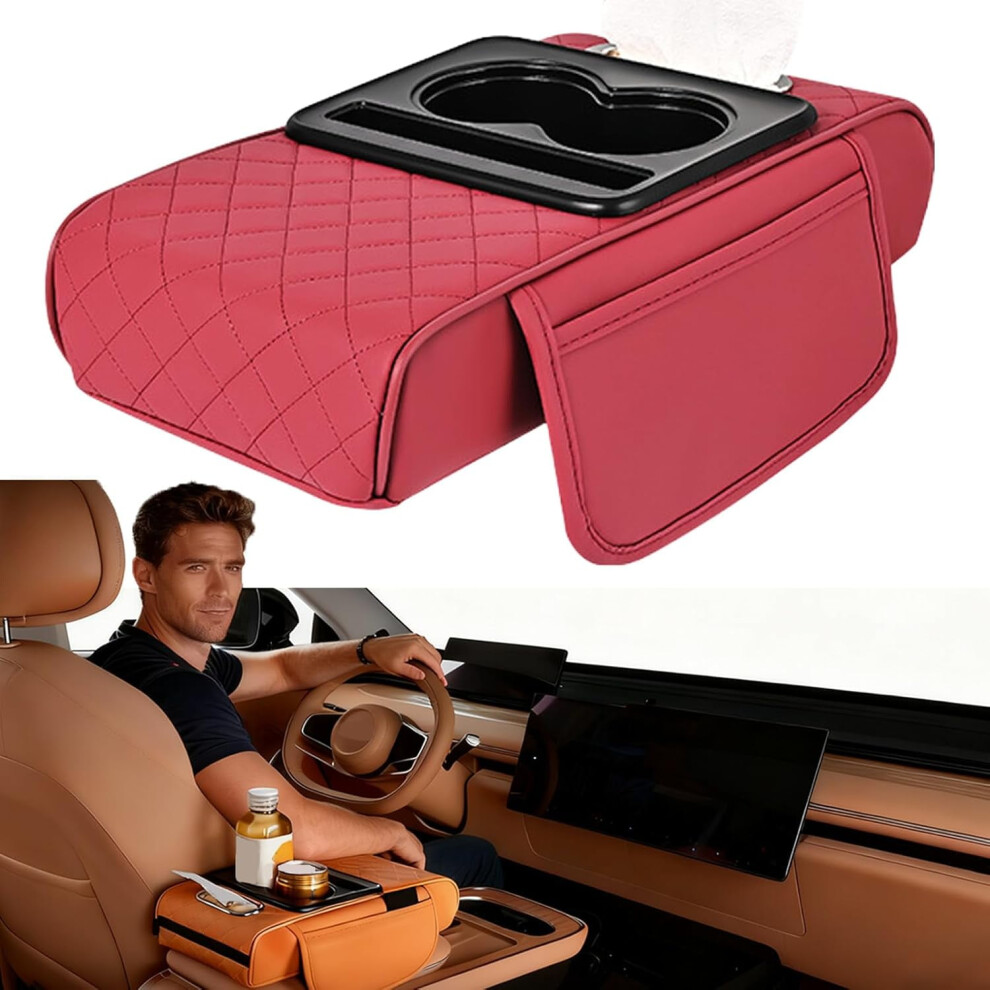Waterproof Pu Leather Car Armrest Box Mat, 5-In-1 Organizer With Cup Holder, Phone Slot & Tissue Box Â Compatible With Most Cars 9193271035862