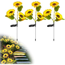 Girassóis solares para exterior, à prova d'água (75 cm), decoração de paisagem com 3 cabeças de LED para pátio, quintal e jardim –