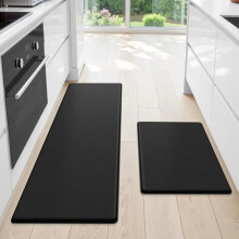 Ensemble de 2 tapis de cuisine rembourrés, anti-fatigue et antidérapants, 44 x 76 cm + 44 x 119 cm, noirs