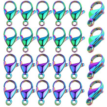 30 Pieces Rainbow Color Lobster Claw Clasps Stainless Steel Necklace Lobster Clasp for DIY Bracelet Jewelry Making Findings, 12 x 7 mm