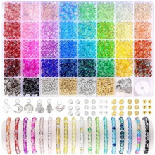Kit per la creazione di braccialetti con perline di vetro: 1396 perline craquelé da 6 mm, 34 colori, perline distanziatrici e ciondoli –