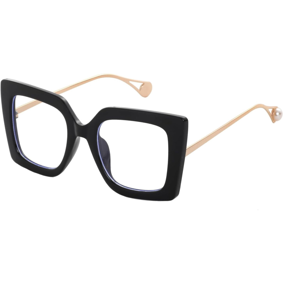 Square Blue Light Blocking Glasses for Women Thick Fashion Inlay Arm Eyewear Computer Eyeglasses