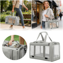 Bolsa portátil aprovada para transporte de cães e gatos em viagens aéreas, com amplo espaço para guardar objetos e ideal para caminhadas e