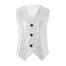 AWZXDE Boys Sequin Glitter Vest Top For Performance Stage Show Party Celebration Dance Wear And Kids Vest Apparel For Youth Silver,17Years