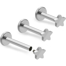 Labret Stud Earring Set 3pcs 16G 6-10mm Internally Threaded