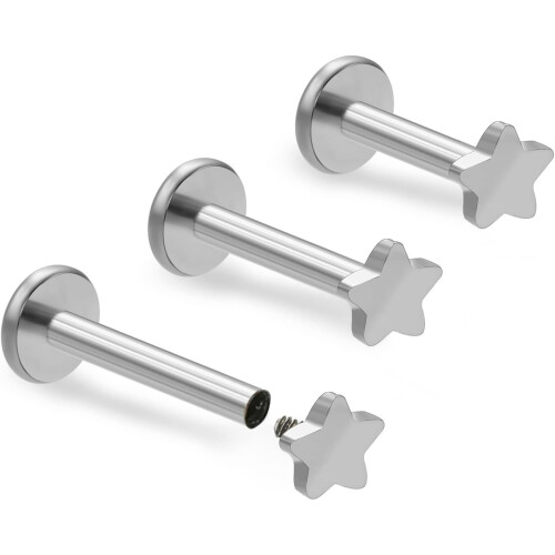 Labret Stud Earring Set 3pcs 16G 6-10mm Internally Threaded