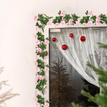 Guirlande de roses artificielles de 2,2 m (7,2 pi), lierre artificiel en soie pour arche de mariage, chambre, décoration murale – Convient à une