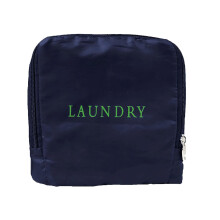 Laundry Script Travel Bag, Foldable Reusable Clothes Storage, Lightweight Laundry Pouch for Hotel Vacation Backpack, Green Navy