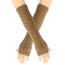 Wool Blend Arm Warmers for Women 15.7 Inch Khaki