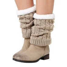 AWZXDE Knitted Knee Warmers And Leg Warmers Thickened Wool Boot Socks Warmers 8-Shaped Twisted Knit cozy socks Beige