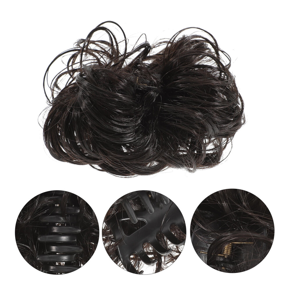 2Pcs Clip on Hair Bun Extension Synthetic Curly Black Hair Pieces