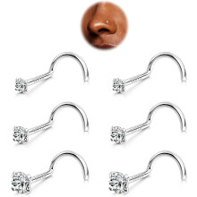 6 st näspluggar - 316L kirurgiskt stål korkskruv näsringar 18G/20G/22G, 1.5-3mm CZ, kompatibel med näsborrpiercing