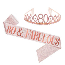 Banda y diadema de corona para el cabello de 80 cumpleaños para mujer. Regalos de 80 cumpleaños para la celebración de los 80. Multicolor - Oro