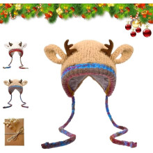 Pălărie și geantă creative din coarne de cerb 2 în 1 – Căciulă festivă de Crăciun tricotată cu ren, pălărie pliabilă caldă, geantă