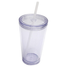 Gobelet isotherme classique en acrylique de 473 ml (16 oz) avec couvercle et paille – Gobelet réutilisable à double paroi isolée pour café