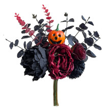 Bouquet di Halloween nero con fiori artificiali arancioni1
