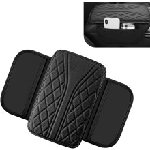 Mittelkonsolenabdeckung aus Leder mit 2 seitlichen Aufbewahrungstaschen, atmungsaktivem Armlehnenschutz, universell für SUV/Limousine/LKW (Beige)