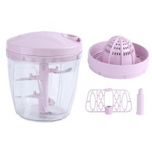 900ML Manual Meat Chopper - Multi-Function Food Processor with Stainless Steel Blades (Pink)