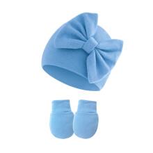Baby girl cotton hat and mittens set preemie size