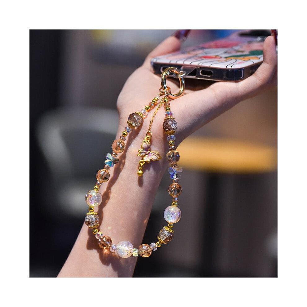 Beaded Phone Charms Strap, Cute Phone Key Chain Crystal Phone Wrist Hands-Free Wristlet Phone Keychain Handbag Charm 9027700079441