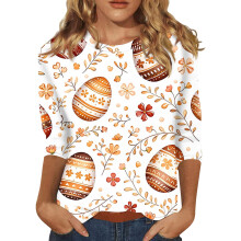 Hauts de Pâques pour femmes, tailles S à 3XL, manches 3/4, col rond, motif lapin de Pâques, été