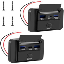 2 stk. USB-uttak for bobil, 12V-24V, 3-ports lader: 36W PD3.0Type-C + 18W QC3.0, veggmontert biladapter
