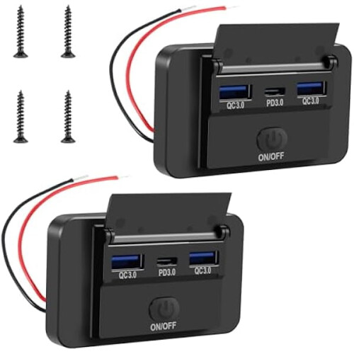 2 τεμάχια υποδοχή USB για τροχόσπιτο, 12V-24V, φορτιστής 3 θυρών: 36W PD3.0Type-C + 18W QC3.0,