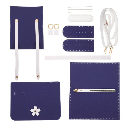 1Set DIY PU Leder Strickbag Material Blau Shoulder Bag