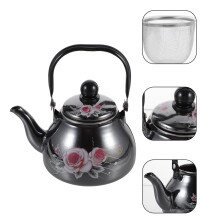 Vintage Enamel Tea Kettle with Floral Pattern for Stove Top Boiling Induction Gas Stoves