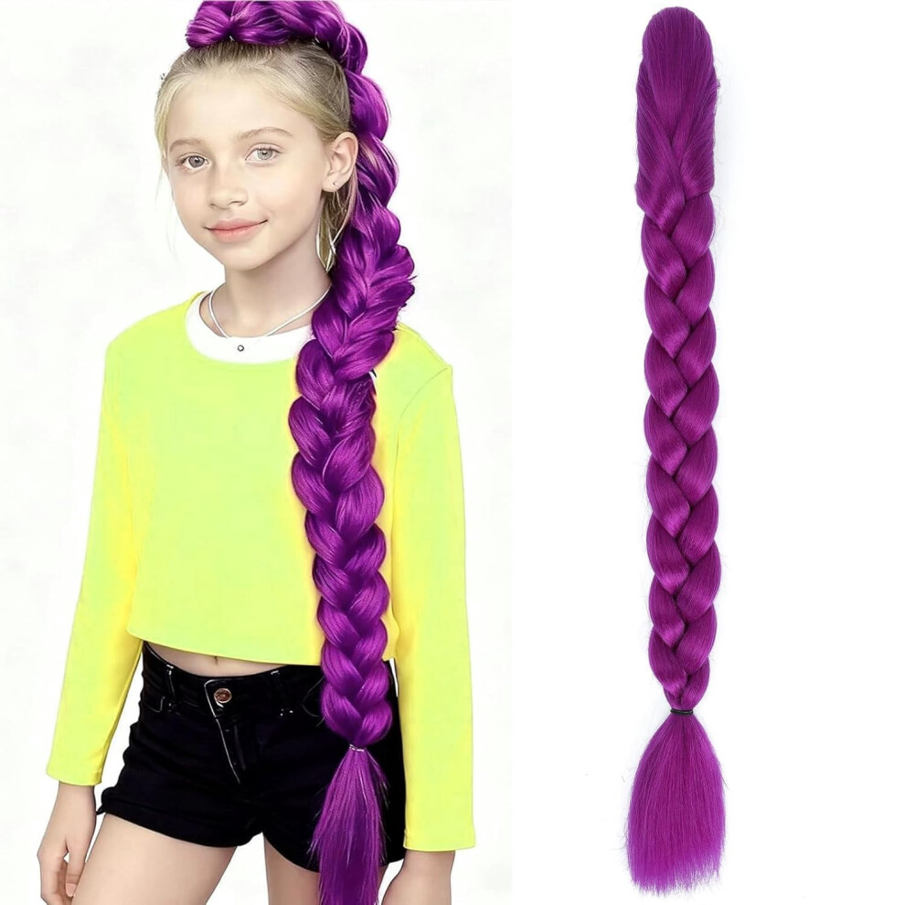 Unisex Purple Synthetic Braiding Hair Extensions, 24", Easy Claw Clip Ponytail Â Compatible With Cosplay & Halloween