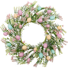 Couronne de Pâques de 45 cm avec œufs pastel et brindilles variées - Couronne printanière pour les fêtes et la décoration intérieure