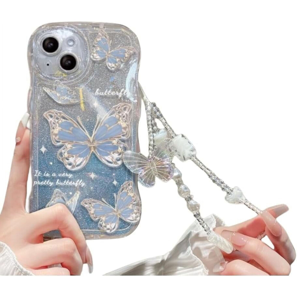 Wave Curl Butterfly Phone Case With Glitter/Paper & Chain Options Â Girly Design, Compatible With Iphone 15/14/13/12/11/Pro/Max/X/Xs/Xr/7/8 (A3, 9165521684212