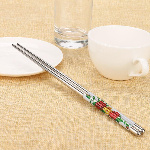 Σετ σερβίτσιων φαγητού, 1 ζευγάρι chopsticks από ανοξείδωτο ατσάλι με λευκό σχέδιο