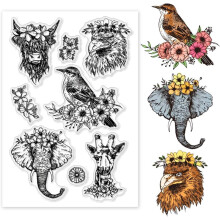 Transparent Animal Flower PVC Rubber Stamp Set (Elephant, Bird, Cow) for DIY Scrapbooking, Greeting Cards & Craft Making