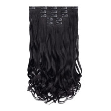 Extensiones de cabello sintético negro natural con clip, 5 piezas, 56 cm (22"), cabello grueso ondulado sintético para mujeres y niñas –