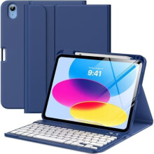 Husă pentru iPad a 11-a generație (A16) și a 10-a generație cu tastatură Bluetooth detașabilă, suport pentru creion, bleumarin –
