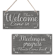 DIY Wooden Double-Side Office Door Sign: "Meeting in Progress" & "Welcome Please Come In" – Compatible with Standard Doors