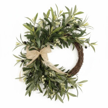 Couronne d'olivier artificiel avec olives noires - Couronne de verdure méditerranéenne de 50 cm - Décoration murale et pour porte d'entrée