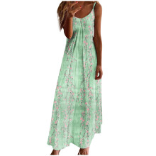 Dam Långa Strandklänningar Spaghettiband Sommar Sexig V-ringad Camisole Maxiklänning - Vintage Blommigt Mönster A-linje Böljande
