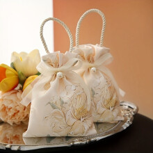 Sachets à bonbons à cordon fleuris avec perles et rubans, lot de 10, en lin et polyester, parfaits pour les mariages, les fêtes prénatales, les