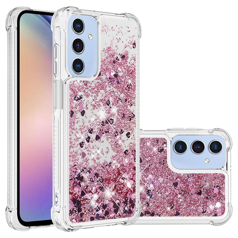 Glitter Liquid Clear Phone Case For Compatible With Samsung Galaxy A15 5G Â Shockproof, Soft Tpu, Quicksand Effect, Rose Design 9402001233288